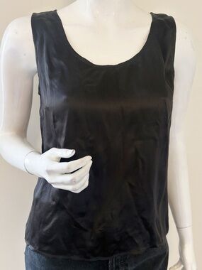 Vintage Citron Santa Monica Black Sleeveless Washable Silk Scoop Neck Tank Top